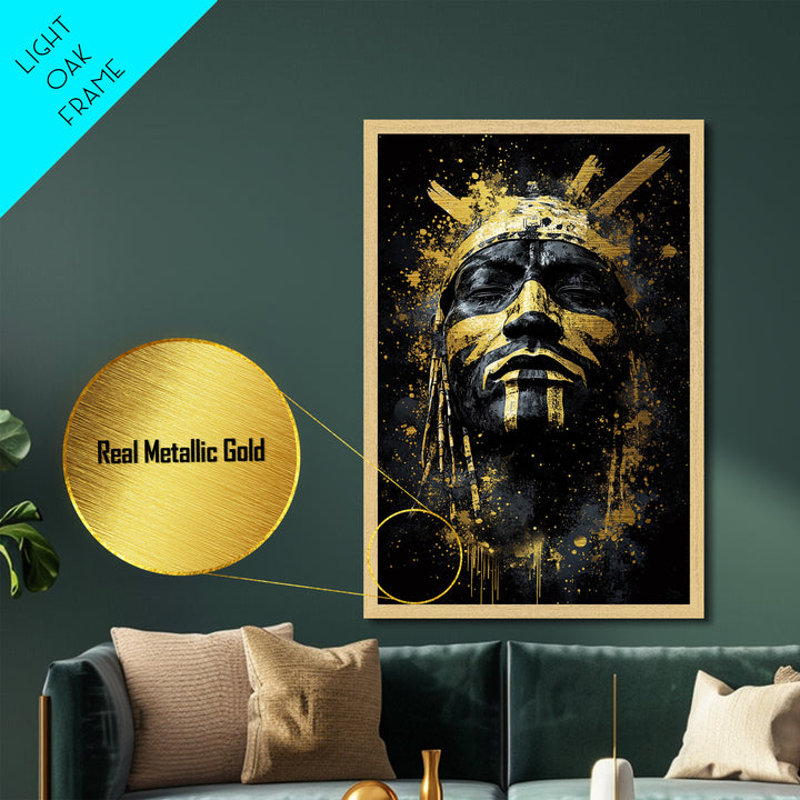 Tribal Warrior Mask Art,Bold Cultural Wall Decor,Real Wood Frame,Striking Tribal Artwork,Modern Statement Piece
