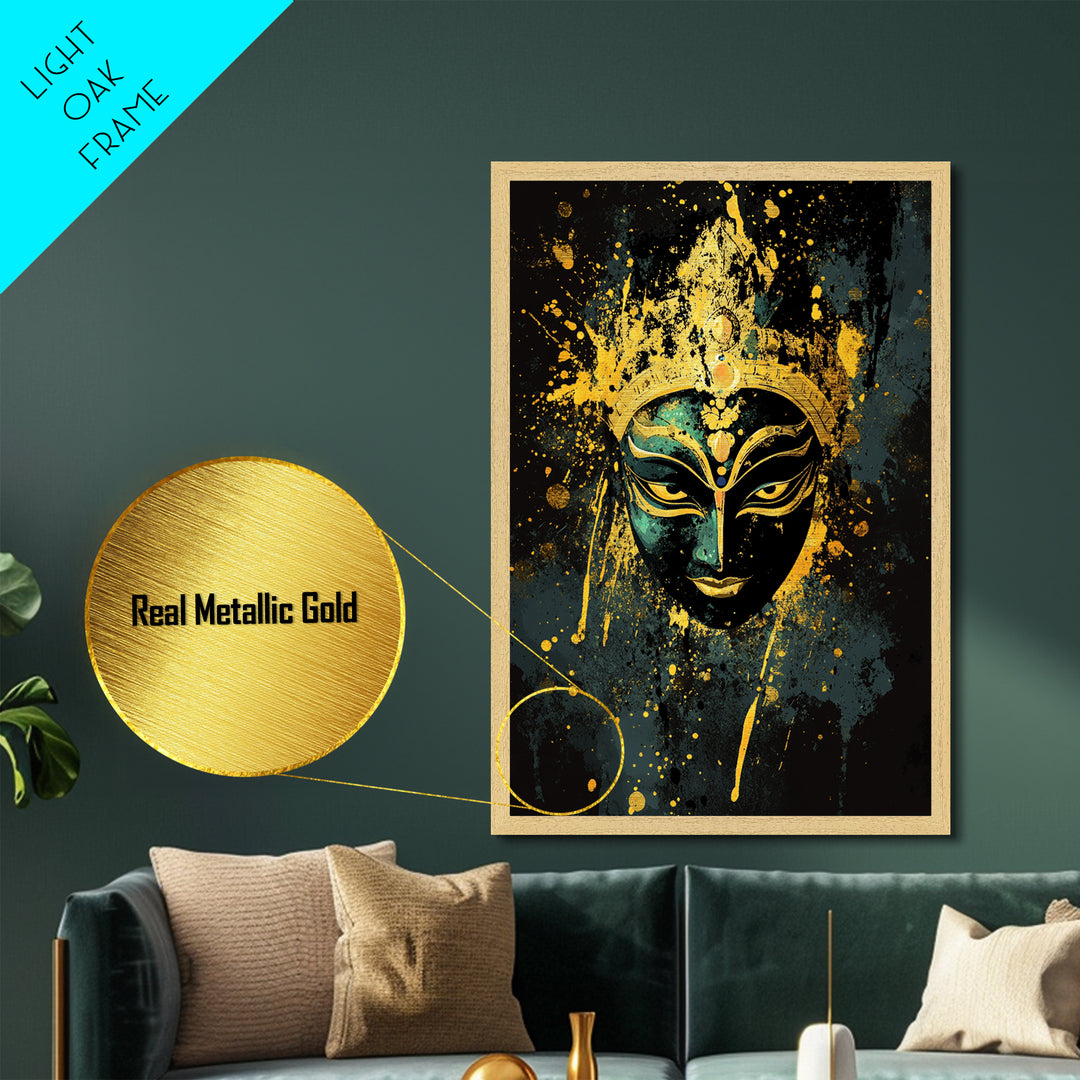 Mystical Goddess Face Artwork,Spiritual Wall Decor,Real Wood Frame,Bold Divine Art,Striking Sacred Home Accent