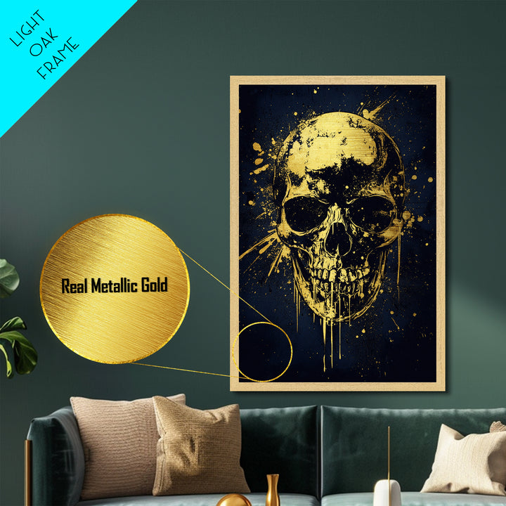 Bold Skull Artwork,Modern Gothic Wall Decor,Real Wood Frame,Striking Macabre Art,Edgy Statement Home Accent