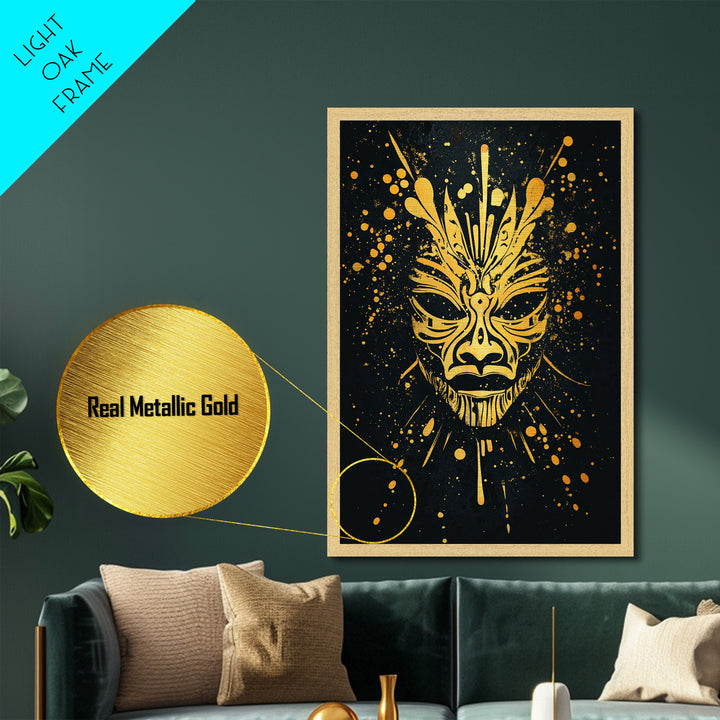 Ornate Tribal Mask Artwork,Bold Cultural Wall Decor,Real Wood Frame,Striking Ethnic Art,Modern Statement Accent