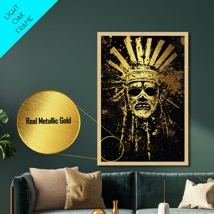 African Goddess Splatter Portrait, Metallic Gold Metal Print, Cultural Wall Art, Real Wood Frame, Bold Feminine Artwork
