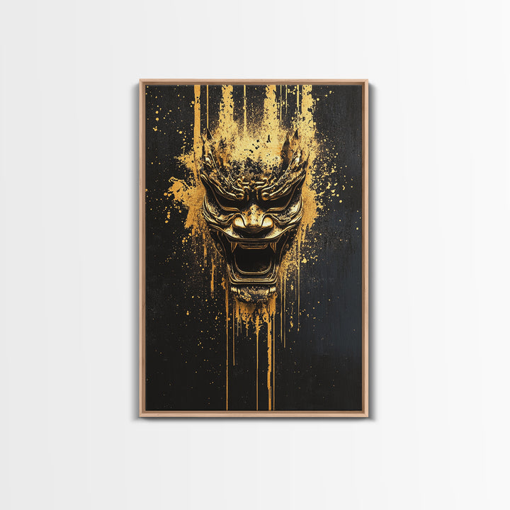 Spartan Warrior Helmet Splatter Art, Gold Canvas Print, Historical Wall Decor, Real Wood Frame, Ancient Warrior Artwork