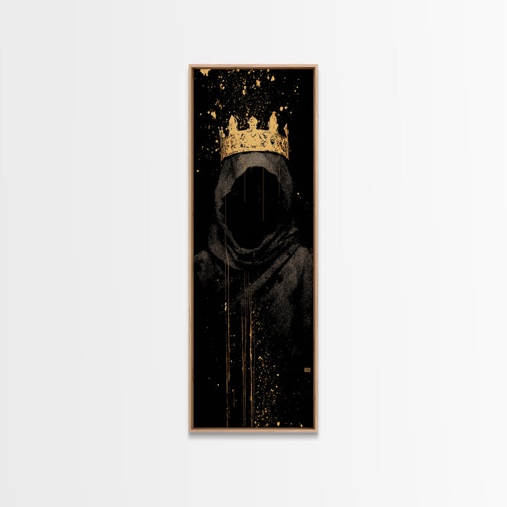 Shadow King Norse Ruler Canvas Gold Art Canvas Art, Nordic Mythology Viking Decor for Man Cave, with rustic wood frame