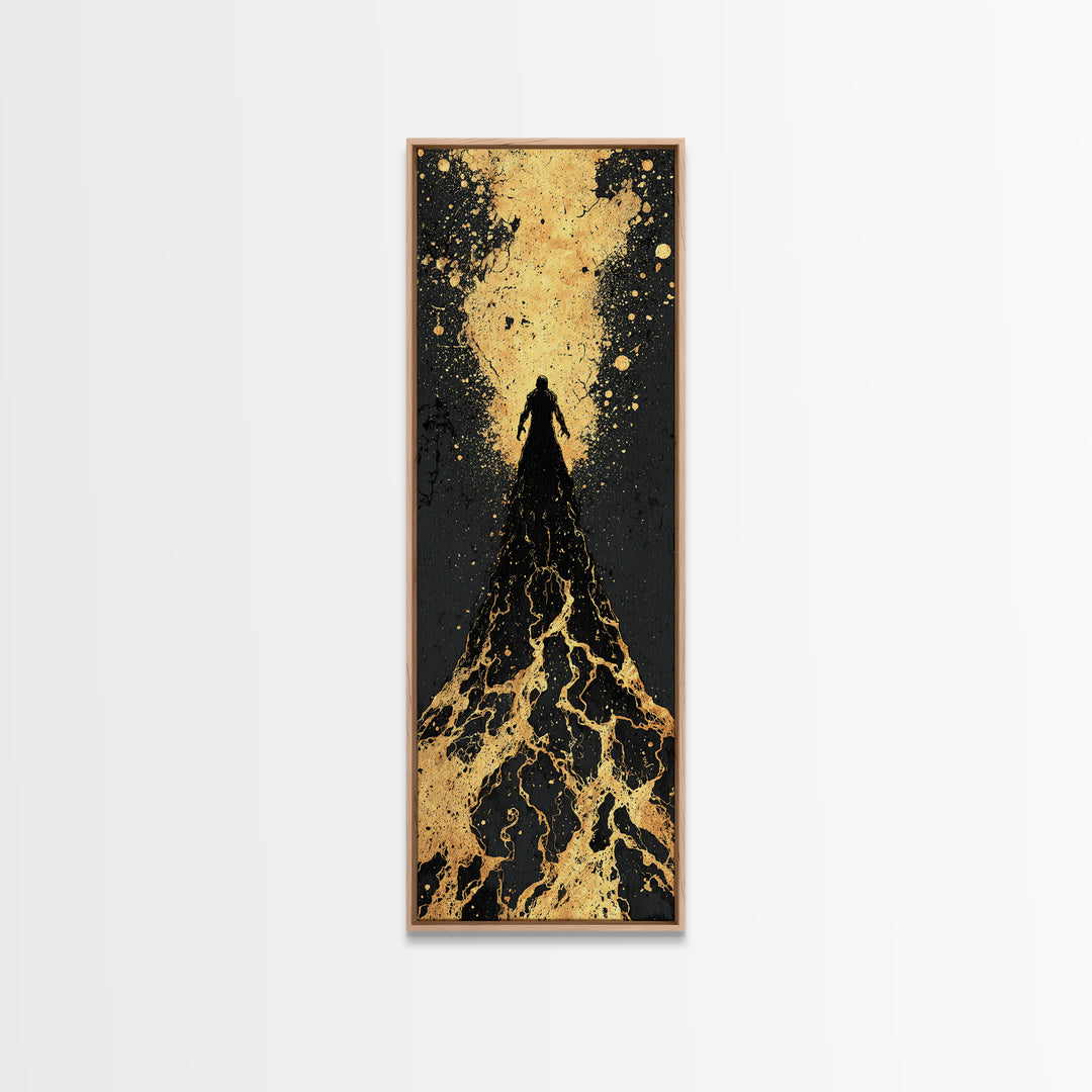 Ascendant Warrior Norse Canvas Gold Art Canvas Art, Viking Mythology Wall Decor for Man Cave or Office, with wood framing