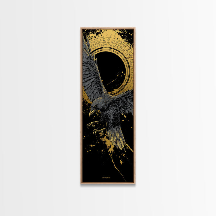 Odin’s Raven Canvas Gold Art Canvas Art | Nordic Mythology Wall Art for Dad Gift or Man Cave | Viking Decor in Real Wood Frame
