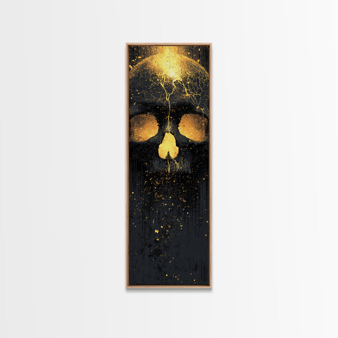 Skull of Ragnarok Canvas Gold Art Canvas Art | Norse Mythology Wall Decor for Man Cave or Office | Viking Style Frame in Real Wood