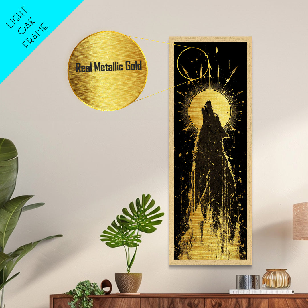 Wolf Howl Metal Art, Metallic Gold Art, Lone Wolf Decor, Man Cave Office Wall Art, Golden Metal Art