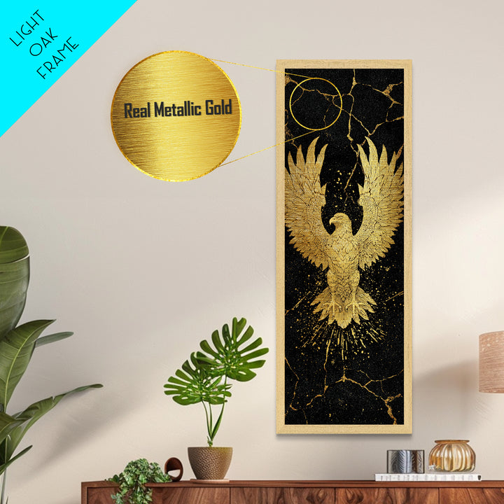 Golden Eagle Nordic Wall Art, Wood Framed Metal Art, Metallic Gold Art, Gold Leaf, Gold Foil Art