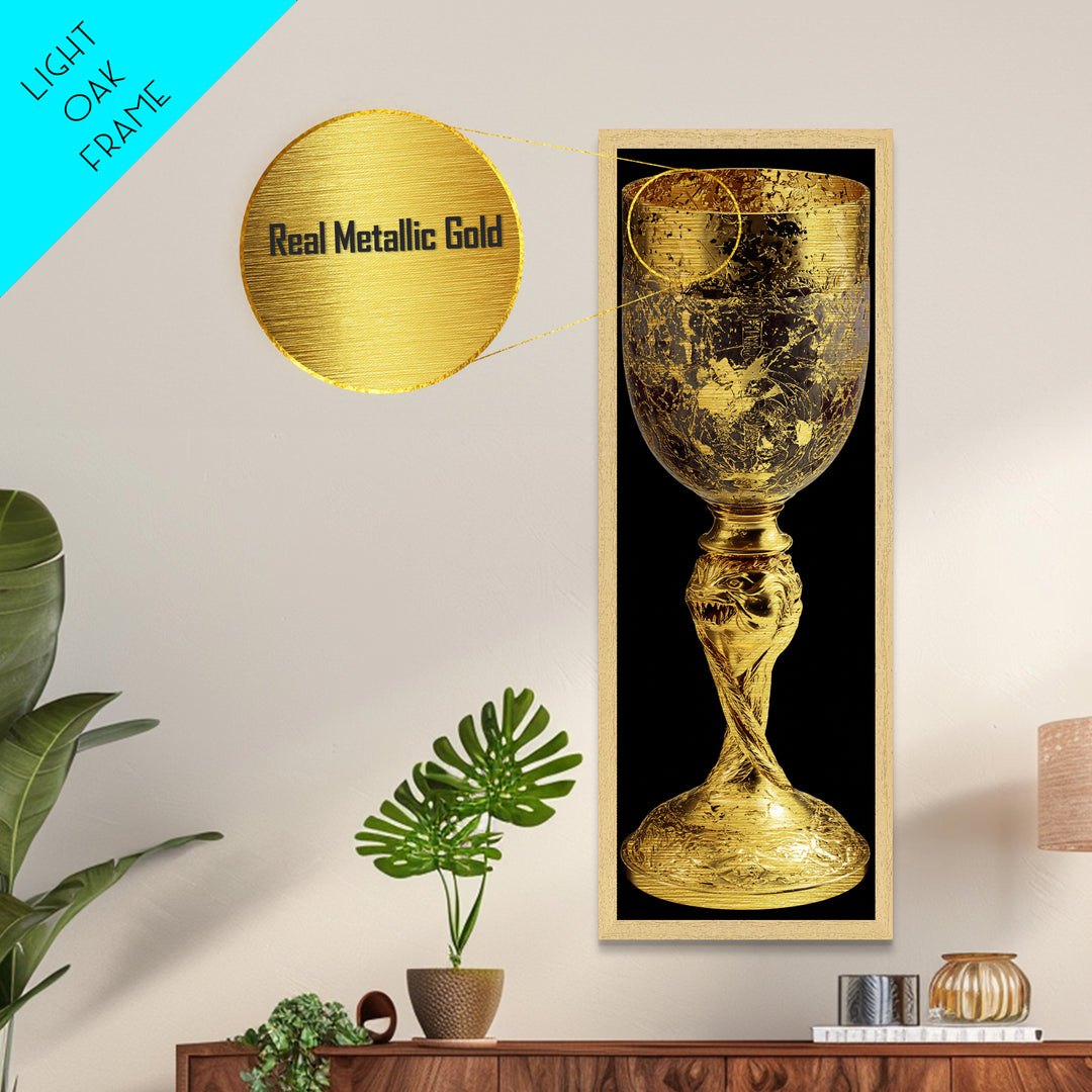 Golden Chalice Metal Art Print, Wood Framed Metal Art, Nordic Wall Art, Metallic Gold Art Print