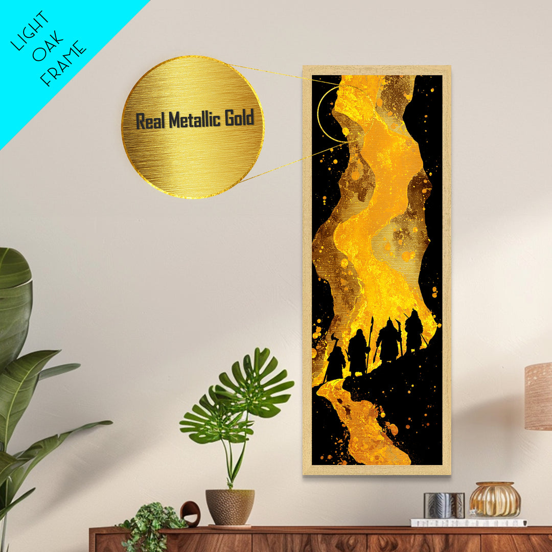 Nordic Einherjar Warriors Metallic Gold Art, Viking Metal Art for Mythology Lovers, Office Art or Dad Gift, Bold Statement Piece in Solid Wood Frame
