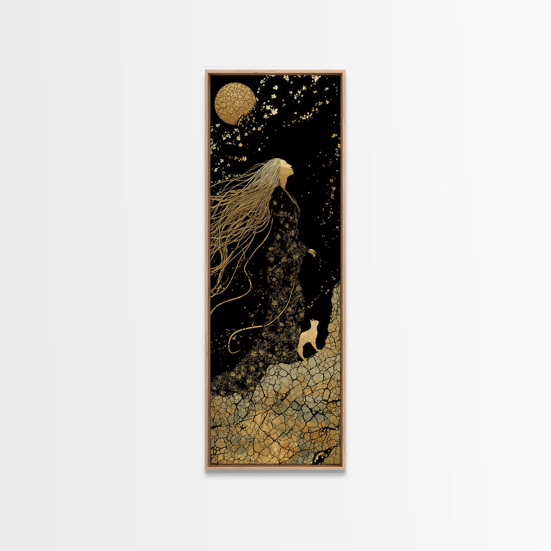 Canvas Gold Art of Freyja, Viking Goddess in Norse Mythology, Stunning Canvas Art for Office or Man Cave Wall Decor Framed in Solid Natural Wood