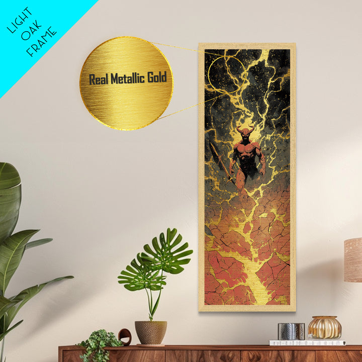 Surtur Metallic Gold Art, Viking Metal Art Norse Fire Giant Mythology Decor, Bold Man Cave or Office Wall Hanging in Real Wood Frame