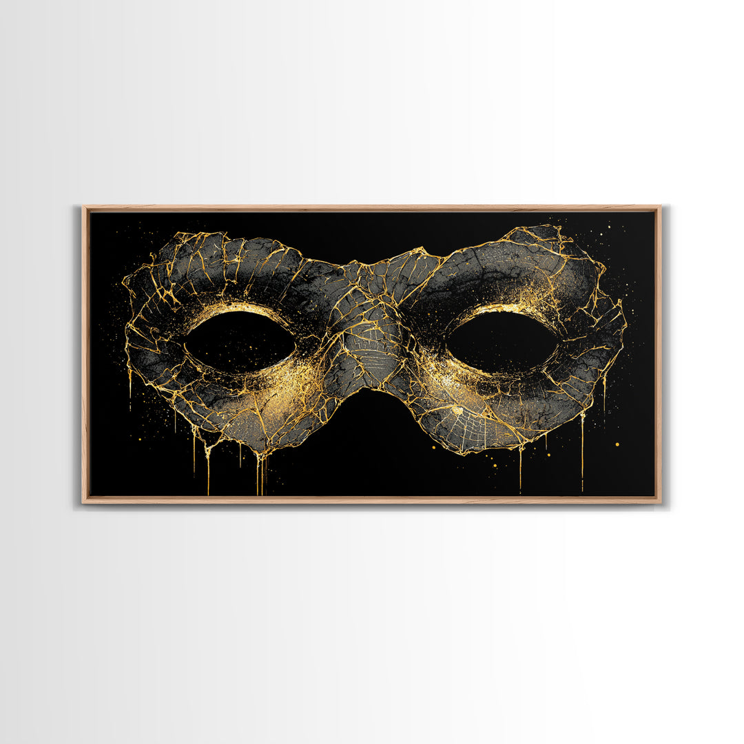 Viking Mask Canvas Gold Art, Nordic Mythology Canvas Art, Norse Warrior Office Wall Decor with Real Wood Frame, Dad Gift