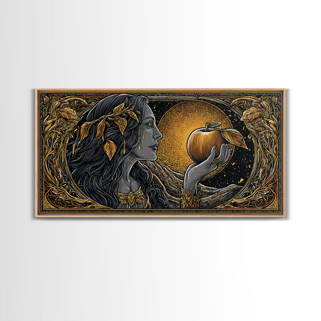 Norse Goddess Idunn Canvas Gold Art Canvas Art Wall Hanging Nordic Mythology Decor for Man Cave or Viking Office Art with real wood frame