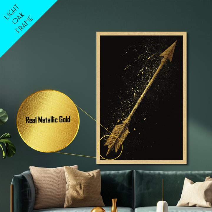 Odin’s Eye Norse Mythology Wall Decor Metallic Gold Art Metal Art, Viking Symbolic Wall Art framed in Real Wood