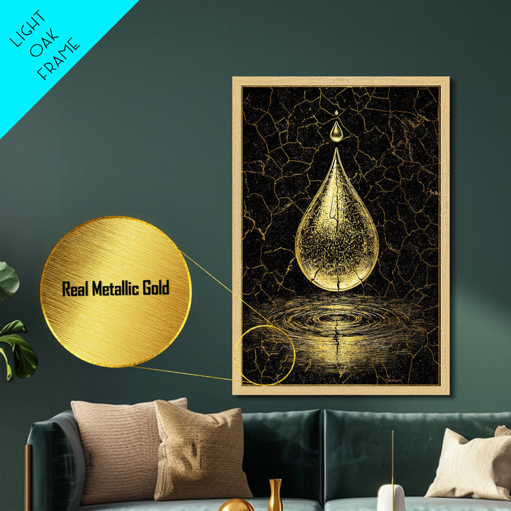 Metallic Gold Art Metal Art Norse Water Drop Symbol Nordic Mythology Office Wall Art for Men framed with real wood