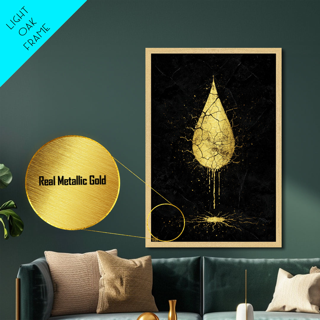 Nordic Mythology Gold Drop Painting Metallic Gold Art Metal Art Norse Symbolism Office or Dad Gift framed in wood
