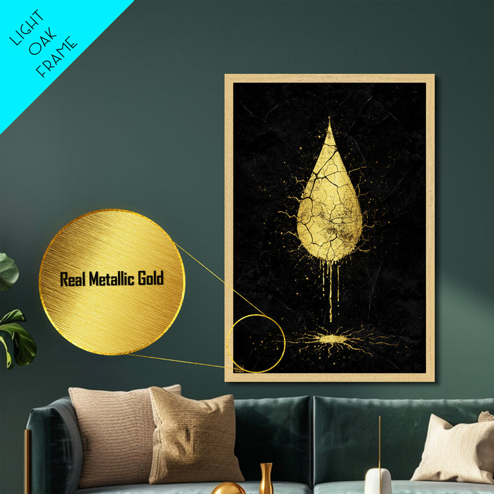 Nordic Mythology Gold Drop Painting Metallic Gold Art Metal Art Norse Symbolism Office or Dad Gift framed in wood