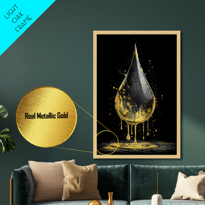 Metal Art Metallic Gold Art Viking Drop of Life Nordic Symbol Office Wall Decor Man Cave Gift framed in natural wood