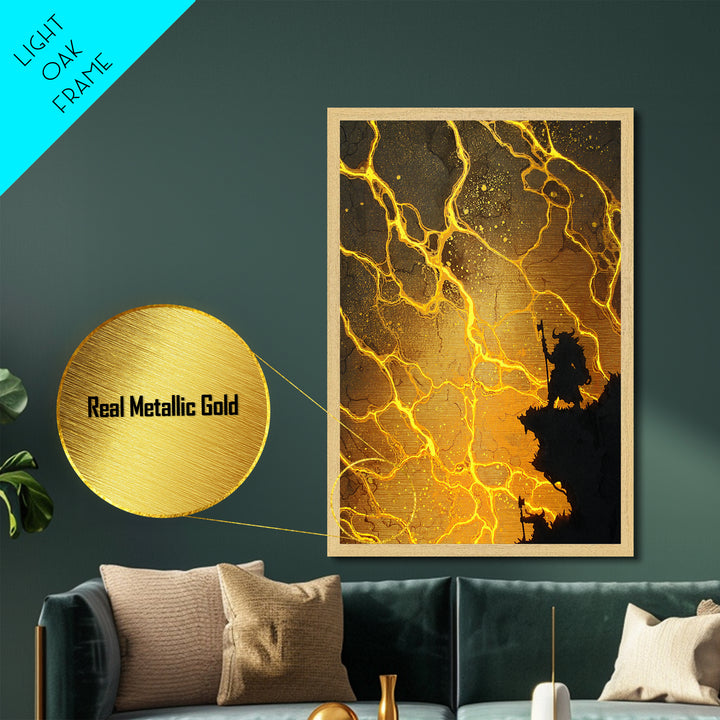 Norse Warrior Silhouette Metallic Gold Art Metal Art Viking Mythology Battle Scene Wall Decor, Office or Man Cave in real wood