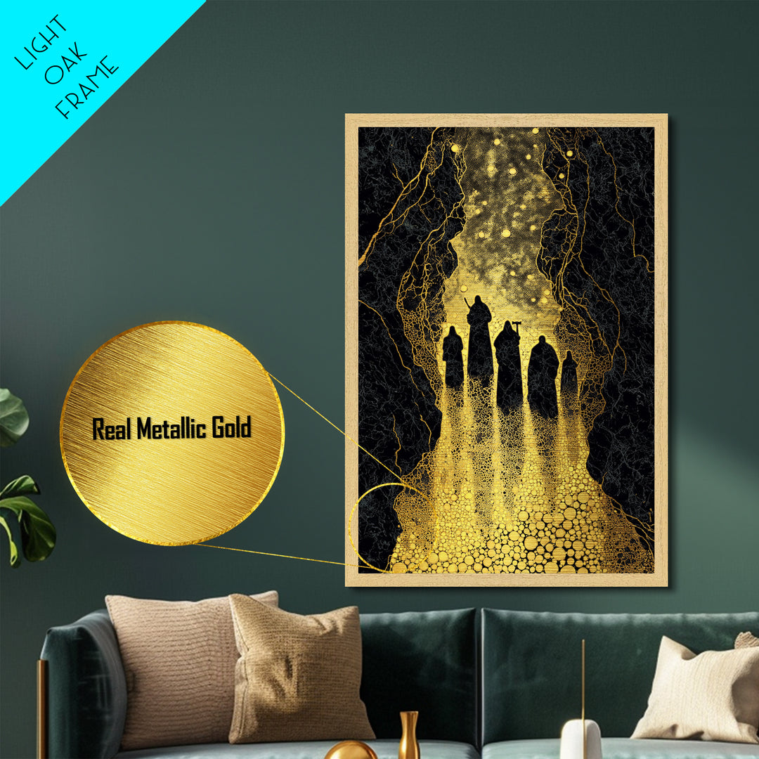 Council of Gods Metallic Gold Art Metal Art Norse Mythology Wall Decor, Odin and Aesir Office or Man Cave Wall Art framed in wood