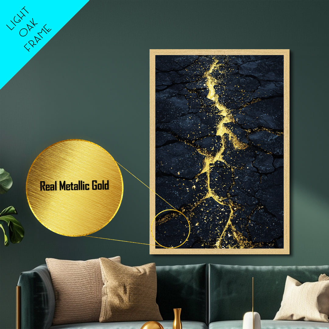 Cracked Earth with Molten Gold Metallic Gold Art Metal Art Norse Inspired Abstract Nordic Decor Office or Man Cave framed wood