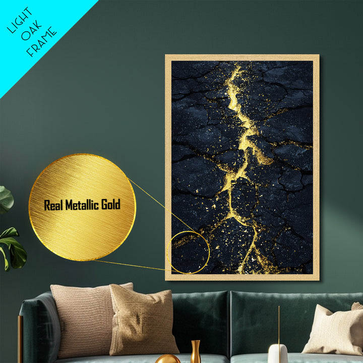 Cracked Earth with Molten Gold Metallic Gold Art Metal Art Norse Inspired Abstract Nordic Decor Office or Man Cave framed wood