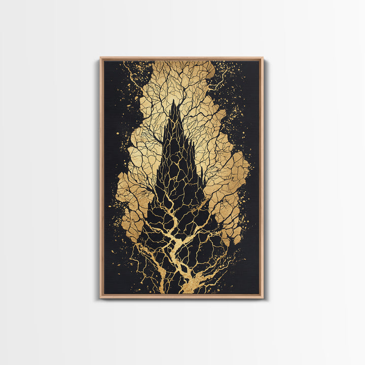 Yggdrasil Roots Canvas Gold Art Canvas Art | Nordic Mythology Wall Art Viking Pagan Decor | Office or Man Cave | Wood Framing