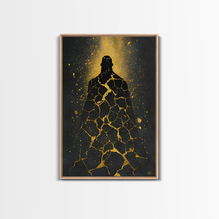 Nordic Titan Rising Canvas Gold Art Canvas Art | Norse Mythology Wall Decor for Man Cave or Office | Framed with Real Wood