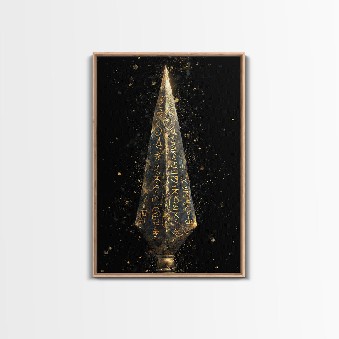 Viking Rune Spear Canvas Gold Art Canvas Art | Nordic Mythology Wall Decor for Office or Man Cave | Framed in Real Wood