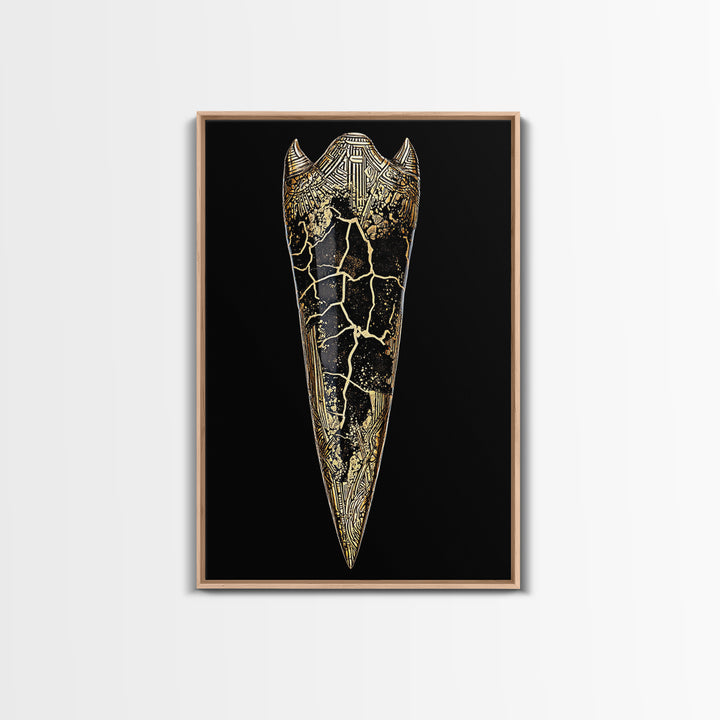 Viking Armor Relic Canvas Gold Art, Nordic Mythology Inspired Canvas Art Wall Decor for Office or Man Cave, with real wood frame