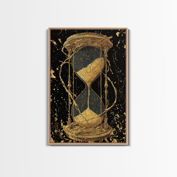 Nordic Hourglass Canvas Gold Art Canvas Art Wall Decor, Viking Myth Time Symbol Artwork for Office or Man Cave, Wood Framed