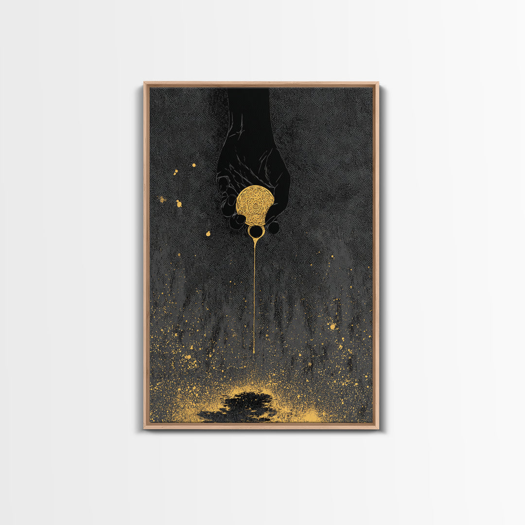 Eternal Golden Apple Canvas Gold Art Canvas Art | Norse Myth Decor | Pagan Wall Art for Office or Man Cave | Framed with Wood