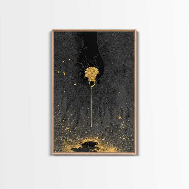 Eternal Golden Apple Canvas Gold Art Canvas Art | Norse Myth Decor | Pagan Wall Art for Office or Man Cave | Framed with Wood