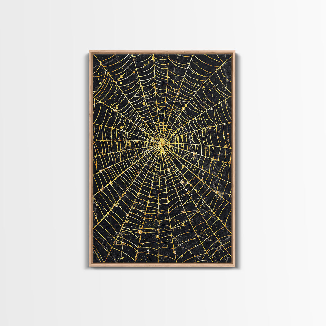 Spider Web Canvas Gold Art, Viking Canvas Art inspired by Norse Norns, Gothic Nordic Wall Decor with handcrafted real wood frame