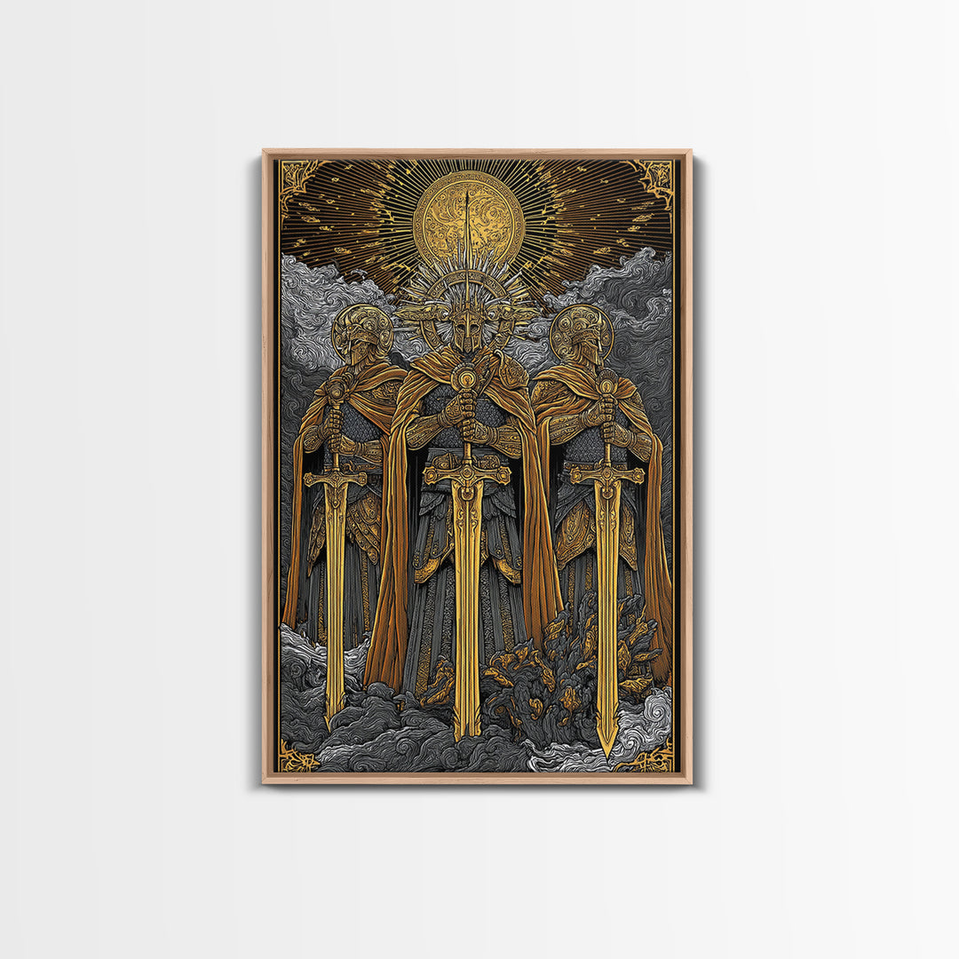 Brokkr and Sindri Canvas Gold Art Canvas Art – Dwarven Blacksmiths Norse Mythology Wall Decor, Office or Man Cave Gift, wood frame
