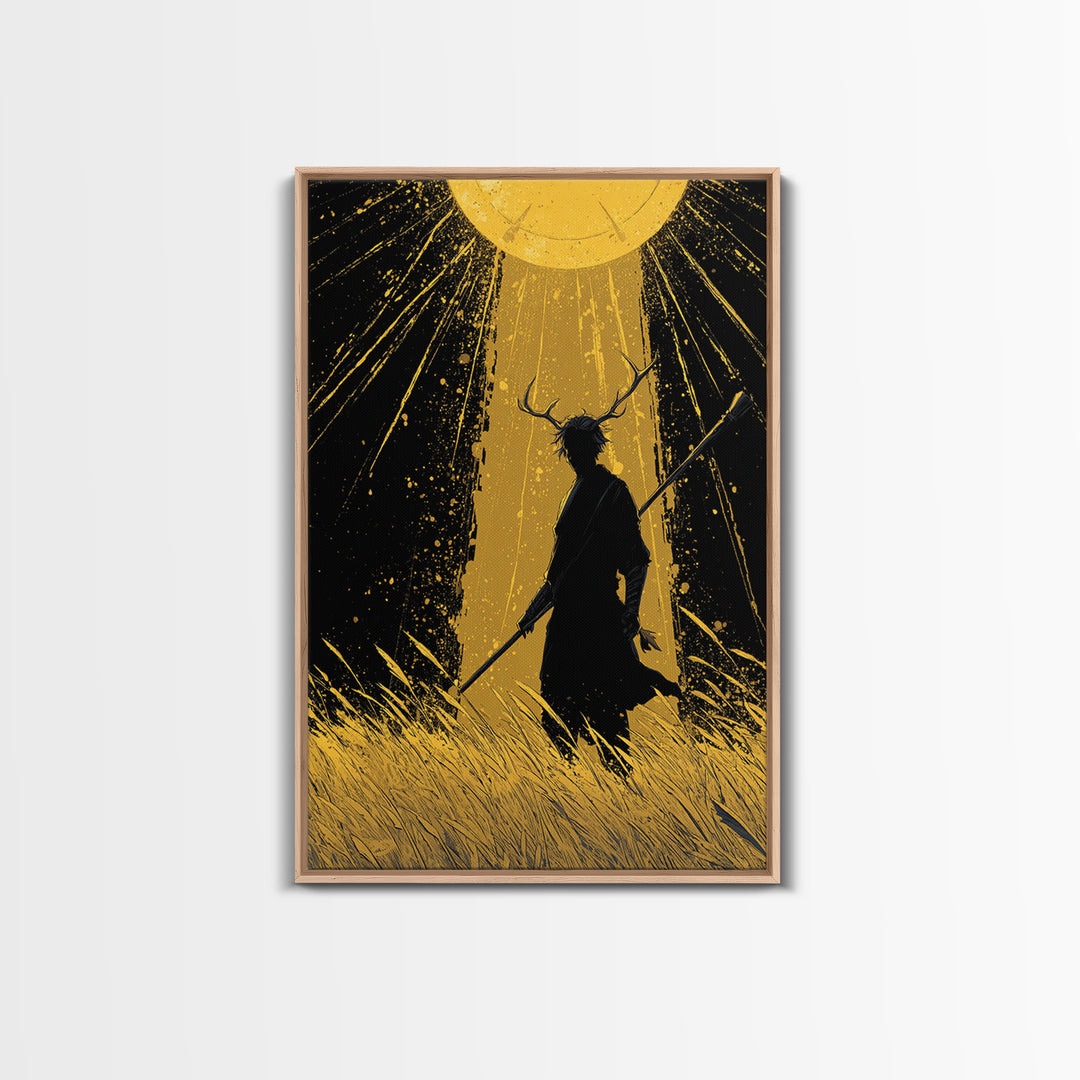 Frey Norse Deity Canvas Art Canvas Gold Art, Nordic Wall Decor in real wood frame, Viking Mythology Wall Hanging for Office or Man Cave