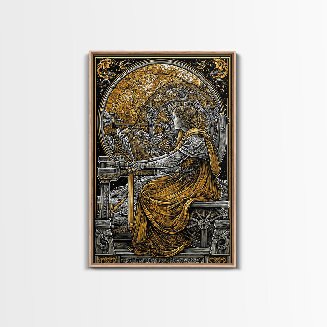 Viking Goddess Frigg Canvas Gold Art Canvas Art, Norse Mythology Wall Decor in real wood frame, Nordic Office Art, Unique Dad Gift