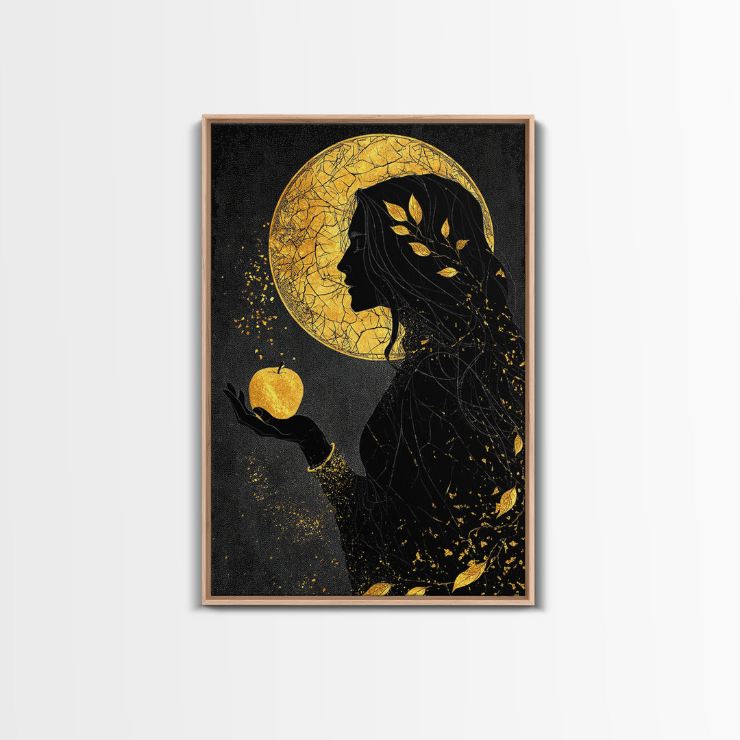 Idunn and Golden Apple Norse Canvas Gold Art Canvas Art Viking Wall Decor Nordic Mythology Office Art framed with wood detail