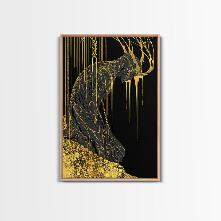 Jrmungandr World Serpent Norse Canvas Gold Art Canvas Art | Viking Mythology Wall Decor | Office Art with wood frame