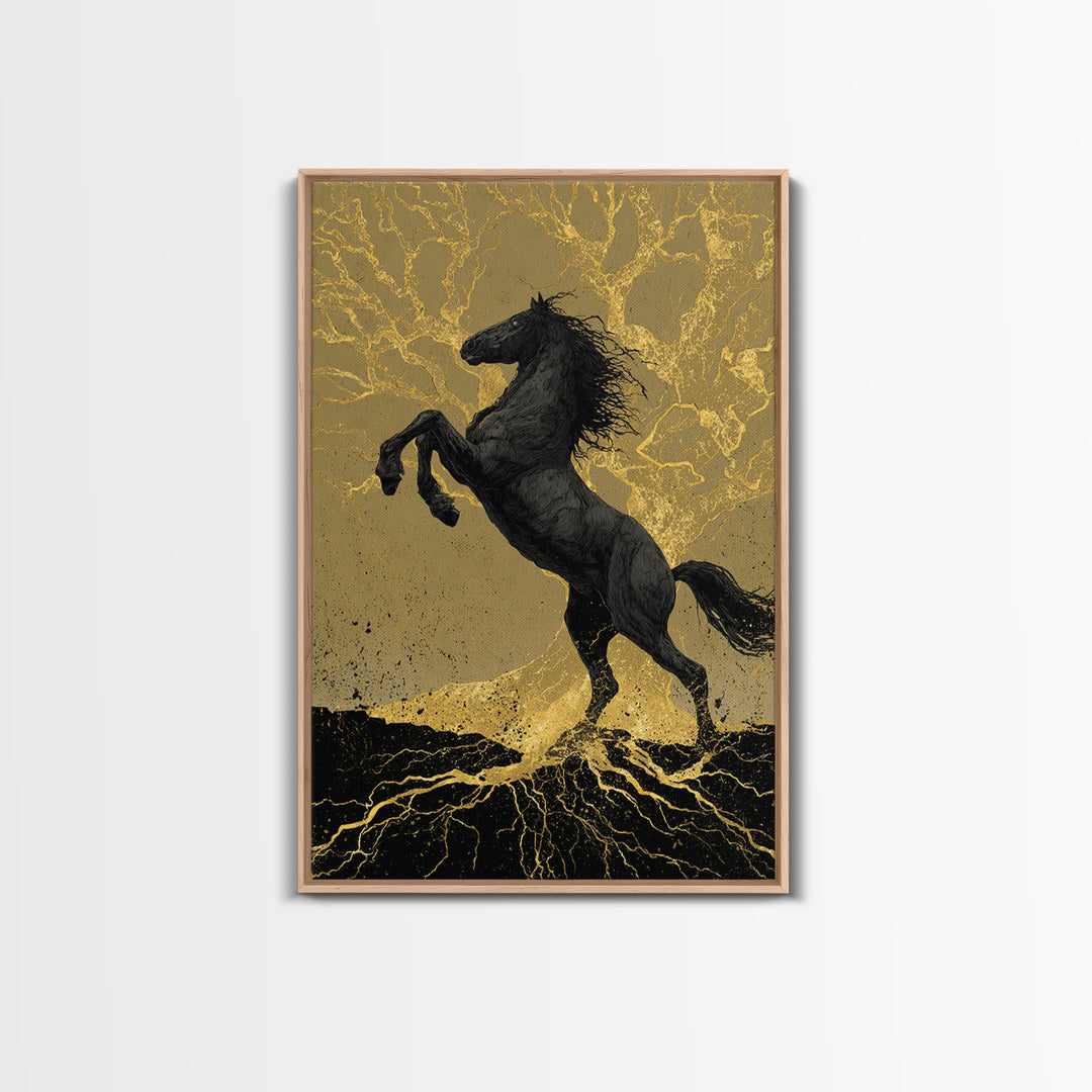 Odin’s Horse Sleipnir Canvas Art Canvas Gold Art Norse Mythology Wall Decor Man Cave Office Art with real wood handcrafted frame