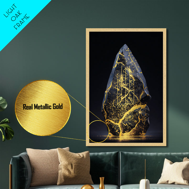 Longship Under the Stars Metallic Gold Art, Viking Metal Art Wall Decor, Norse Mythology Inspired framed with real wood detail