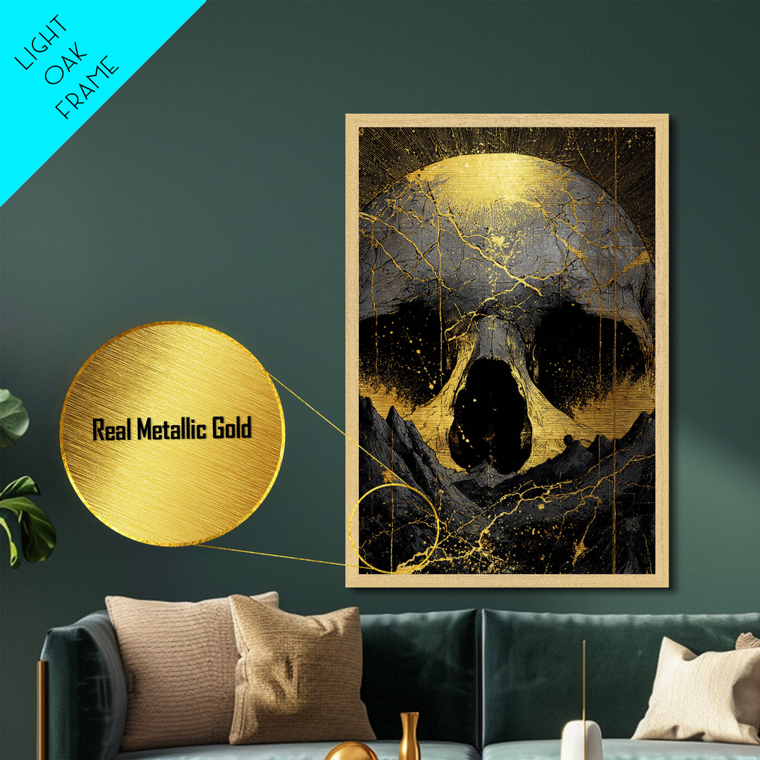 Norse God Ymir Metallic Gold Art Metal Art | Giant of Creation Nordic Wall Art | Framed Mythology Decor with Real Wood Frame