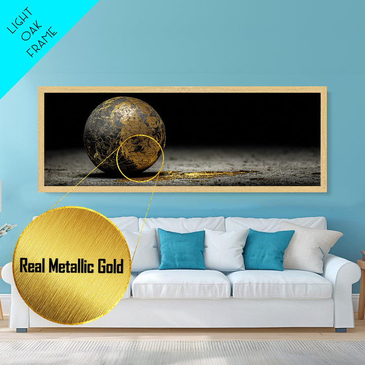 Norse Cosmos Orb Metallic Gold Art Nordic Mythology Metal Art Viking Sphere Decor framed in authentic wood, Unique Dad Gift