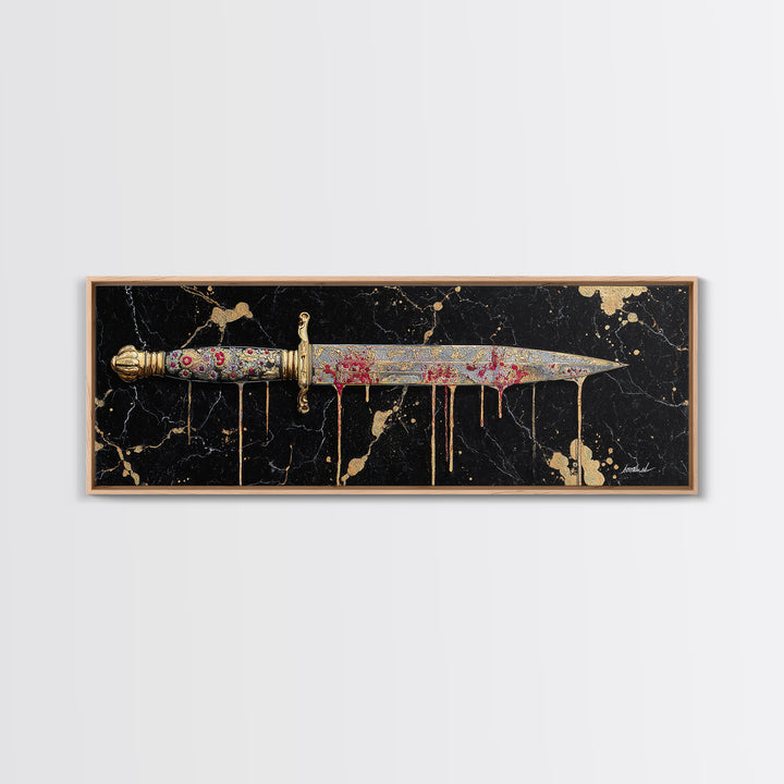 Decorative Dagger Canvas Gold Art Nordic Mythology Canvas Art Norse Weapon Decor framed in real wood, Viking Office Wall Art