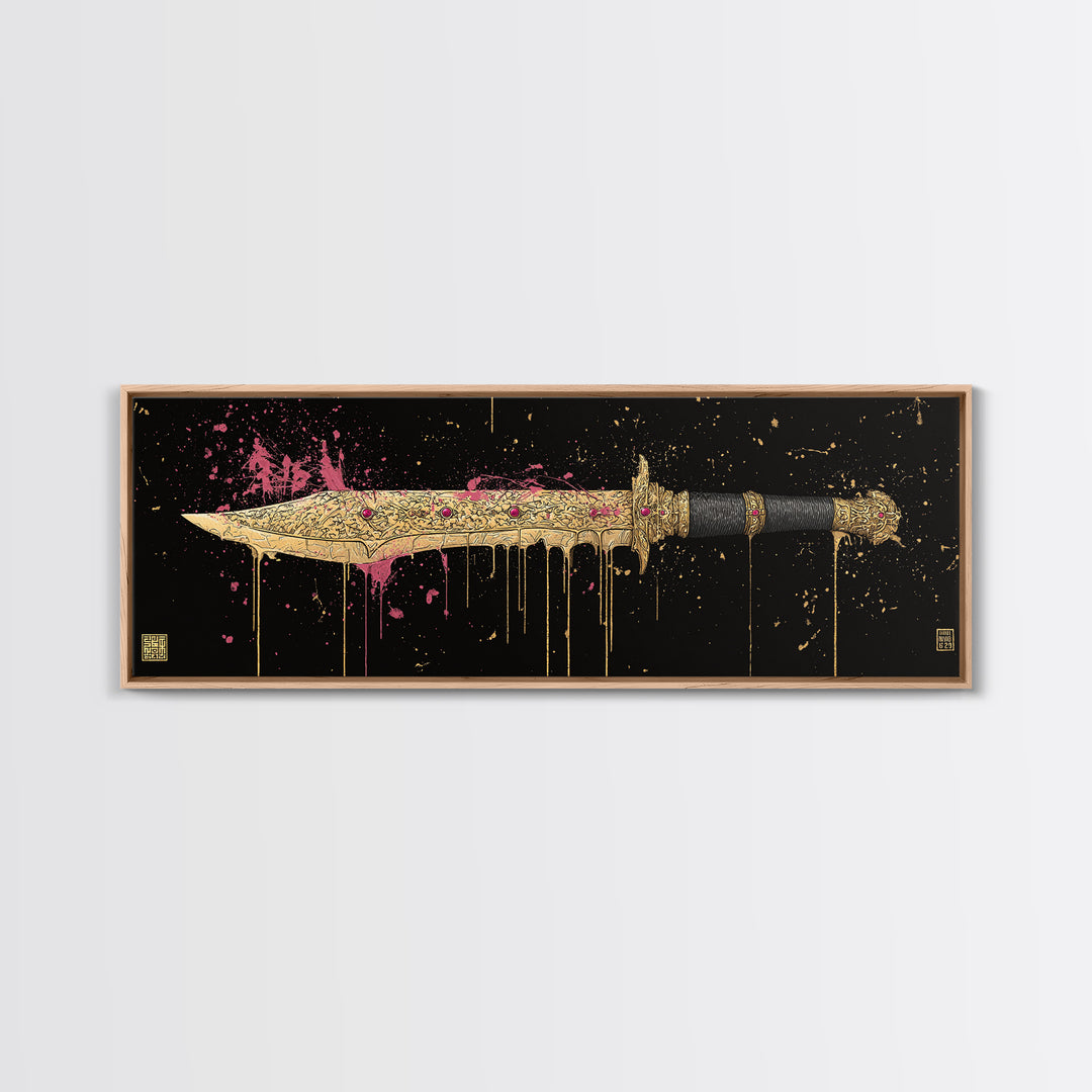 Runed Blade Canvas Gold Art Norse Mythology Canvas Art Nordic Weapon Decor with natural wood frame, Man Cave or Dad Gift