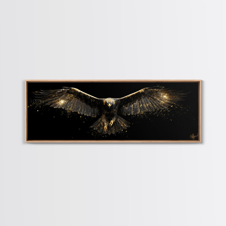 Golden Eagle Canvas Gold Art Norse Mythology Canvas Art Odin’s Bird Decor with real wood frame, Nordic Viking Man Cave Gift
