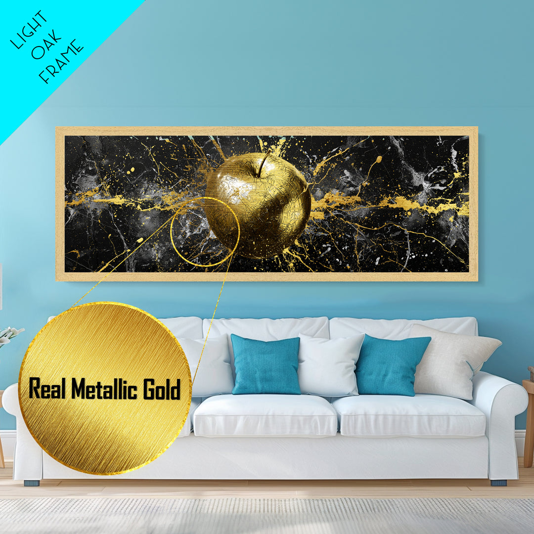 Golden Apple of Idunn Metallic Gold Art, Norse Mythology Metal Art for Office or Dad Gift, Viking Wall Decor in wood frame