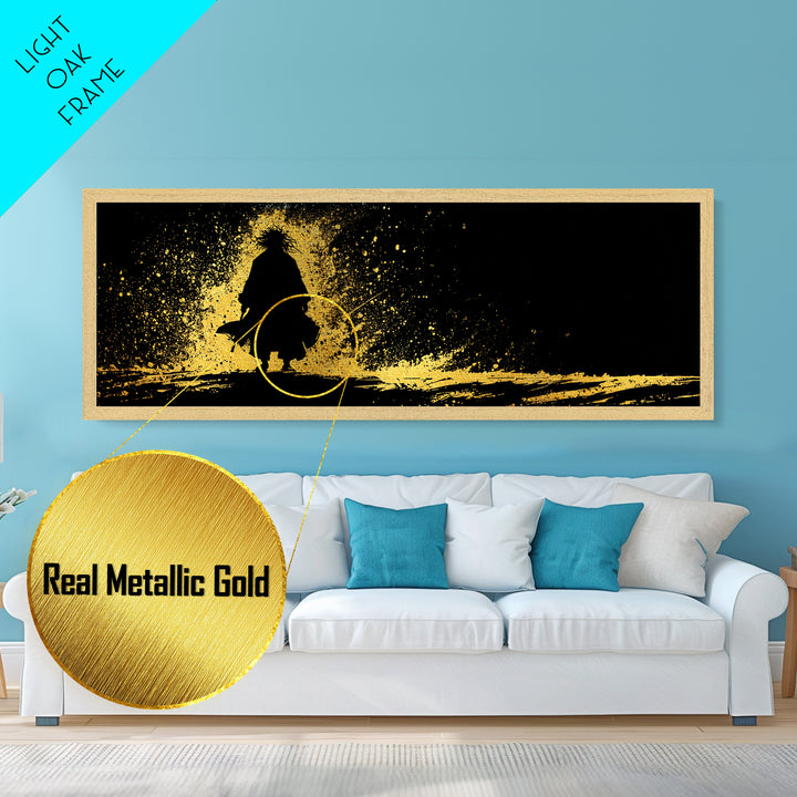 Njord Norse God of the Sea Metallic Gold Art Metal Art – Viking Ocean Wall Art, Nordic Mythology Office Decor, natural wood framed