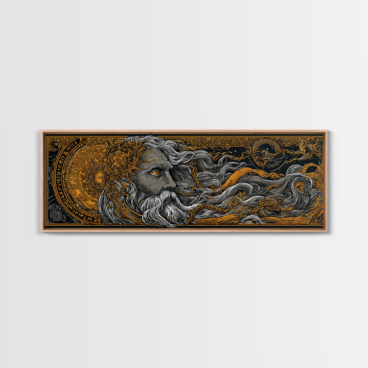 Odin Norse God Canvas Gold Art Canvas Art | Nordic Wall Decor in handcrafted wood frame | Mythology Office or Man Cave Art